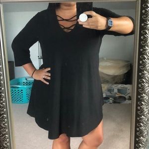 3X BLACK STRAPPY MINI DRESS